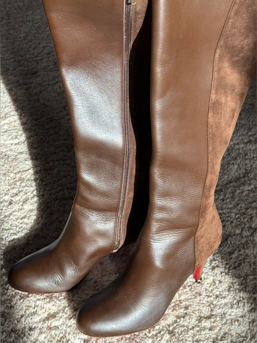 Christian Louboutin Brown Leather and Suede Knee High Boots